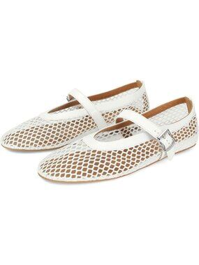 Stylish Women's Mesh Ballet Flats - Fishnet Ballerina Shoes with Buckle Strap